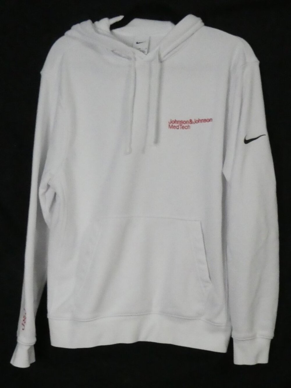 NIKE White Johnson & Johnson MedTech Sweatshirt Hoodie *stains - size medium